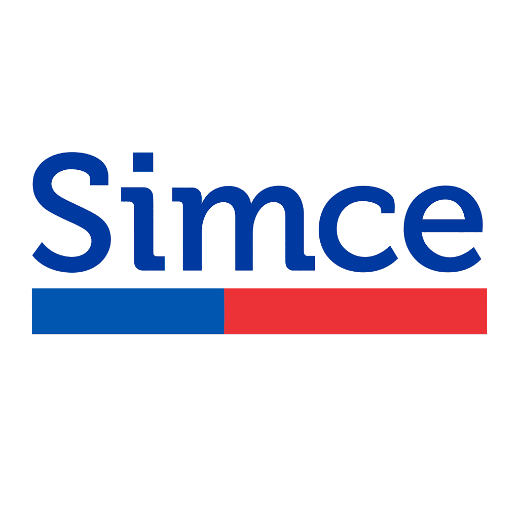 Logo estilizado de Simce en azul con barra inferior azul y roja, fondo blanco.